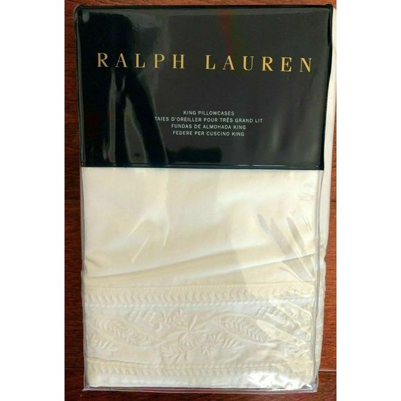 RALPH LAUREN HOME Set of 2 KATRINE King Pillowcases OFF WHITE COTTON $130+ - Picture 1 of 4